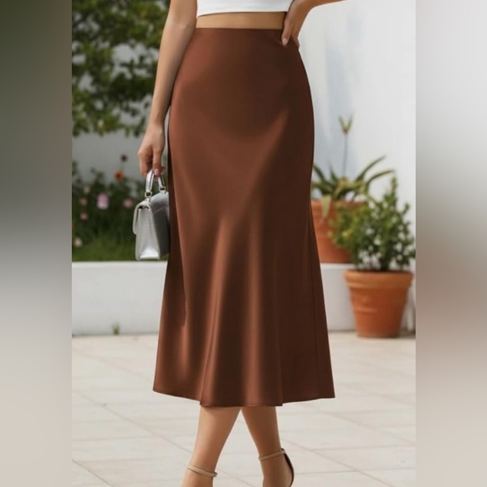 ANTONIO MELANI Chocolate Brown Midi Slip Skirt